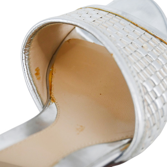 Fendi Silver Metallic Woven Leather Mules Size 37 - Picture 5 of 16